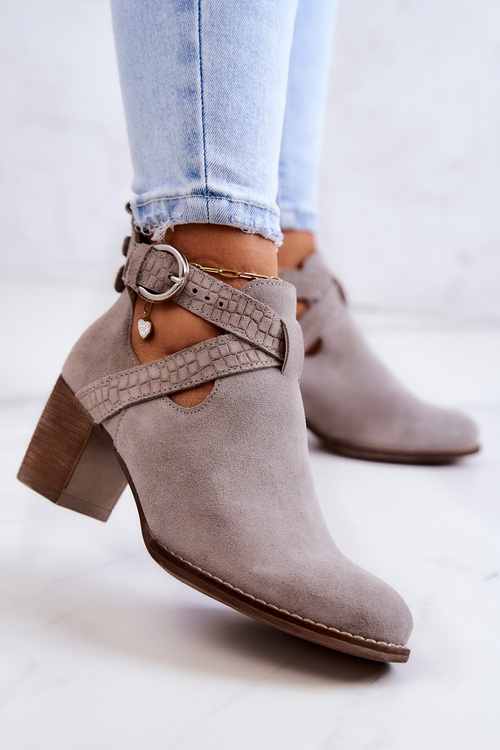 Kožené kozačky střihu na sloupku Šedá Axelle