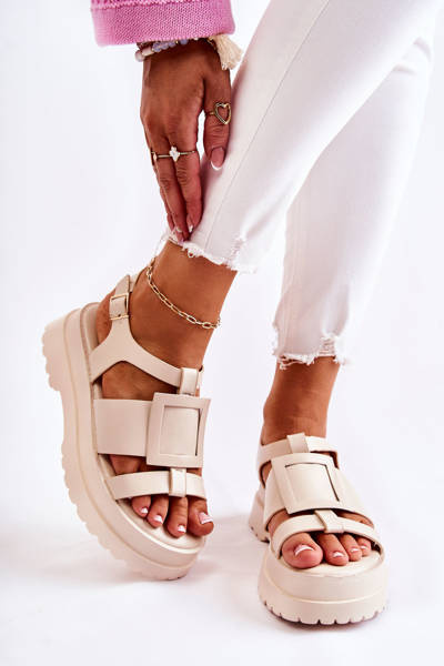 Dámske kožené sandále na platforme Beige Corene