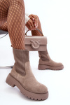 Suede Boots s ponožkou na plošine a plochou pätou Dark Beige Rewam