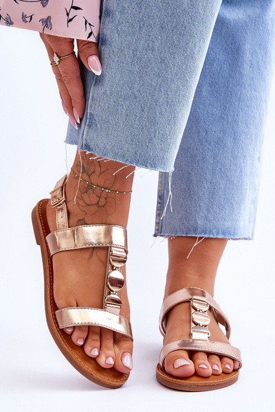 Dámské ploché sandály s ozdobným páskem zlaté Berry