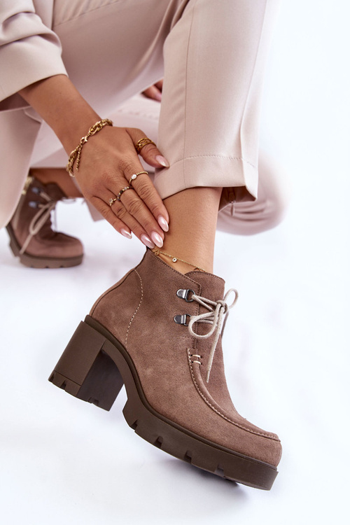 Dámské semišové boty se zavazováním Světle hnědá Marianne