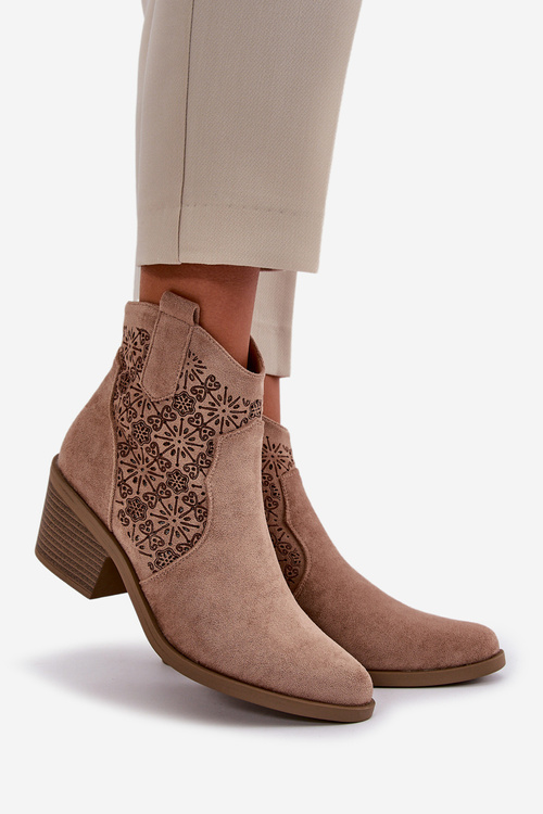 Prekryté Cowboy Členkové Topánky Na Zips Eko Semišové Béžové S.Barski HY42-944