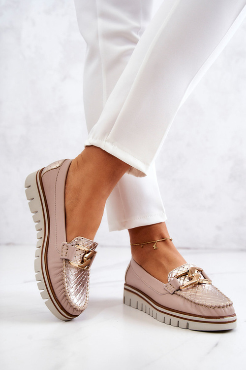 Dámske kožené mokasíry na platforme Beige Venesia