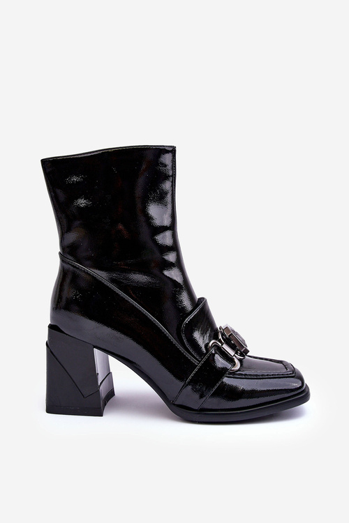 Kožené topánky na masívnom päte s ozdobou S. Barski MR870-99 čierna