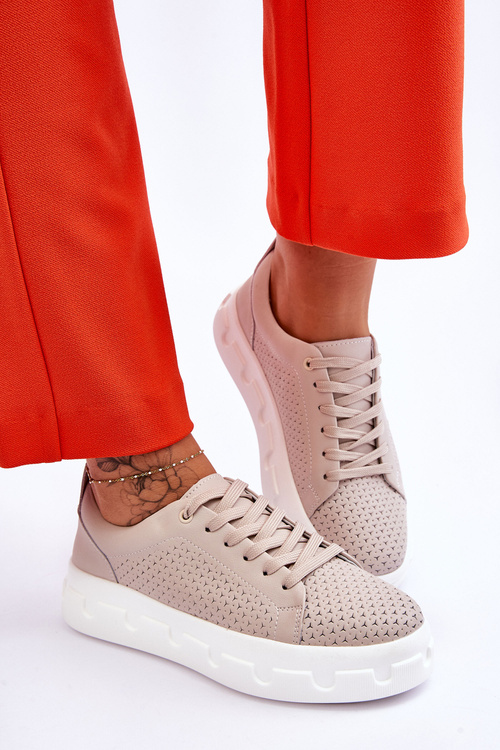 Kožené Sportovní Boty Na Robustní Platformě Béžové Montigo