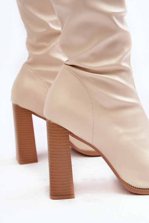 Dámské kozačky nad koleno na podpatku ekokůže béžové Orcella