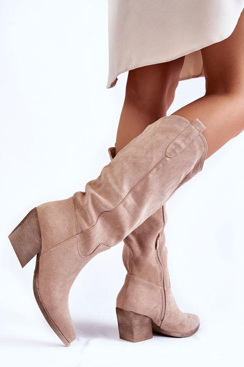 Dámské semišové kovbojské boty Béžová Alaina