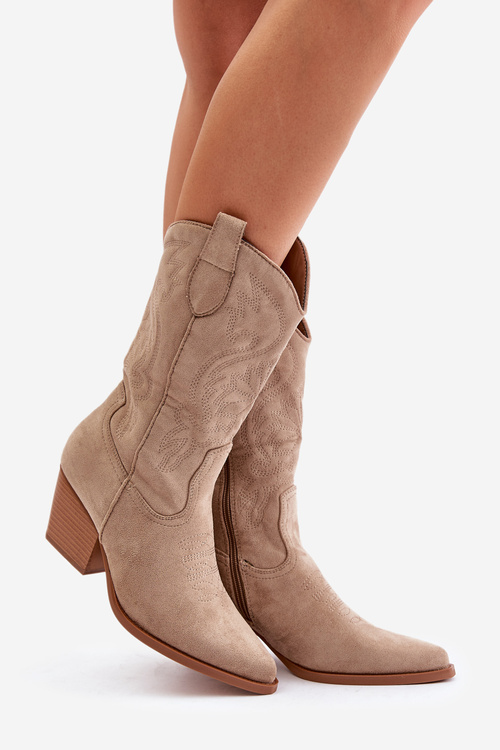 Dámske Kovbojské Čižmy Na Opätku Z Eko Semišu Béžové Wendlis