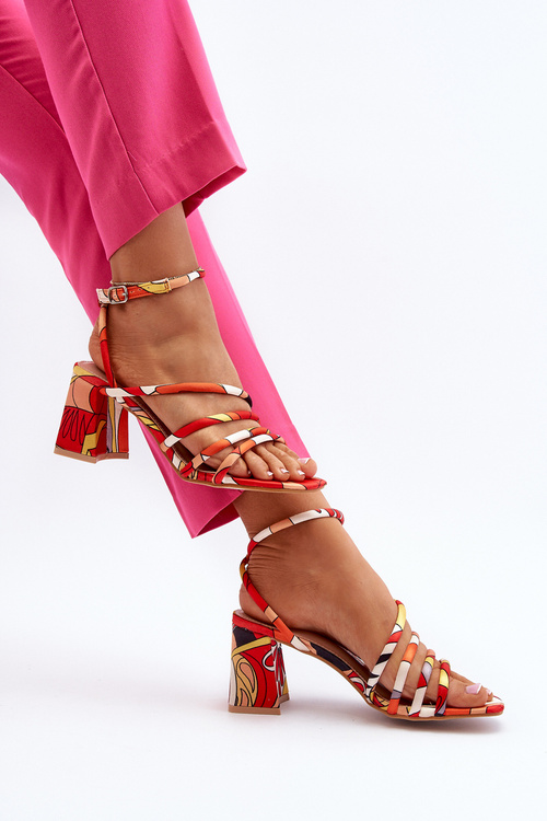 Vzorované oranžové sandále na opätku Jenglla