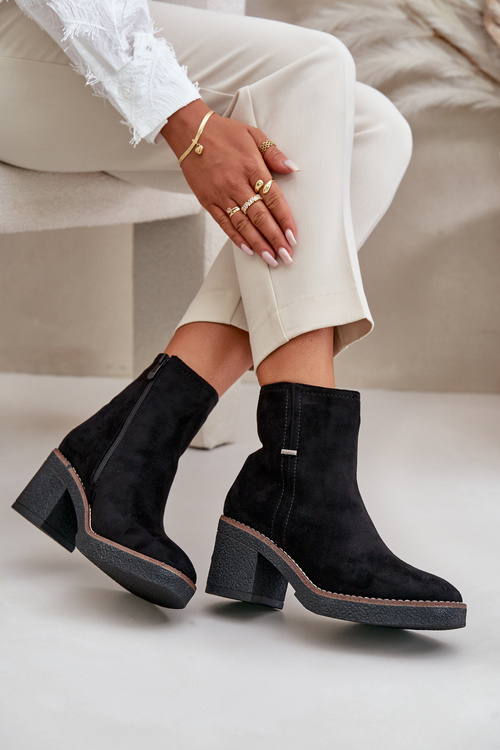 Dámské Botky Na Podpatku Zateplené Eko Semišové Černé Arkesia