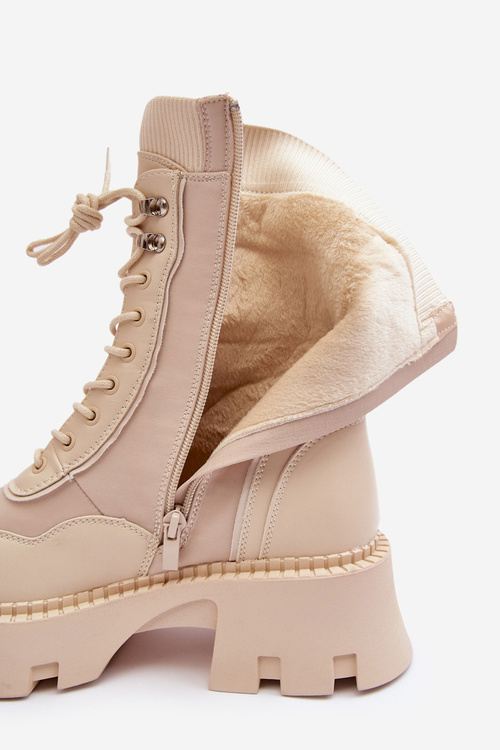 Kůže Šité Masivní Workery Boty Dámské Béžové Seloma