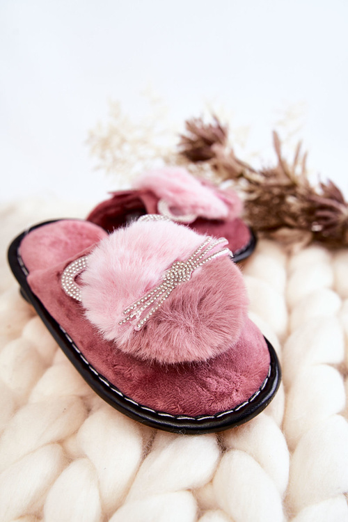 Dětské pantofle s koťátkem a kamínky Tmavě růžová Carliss