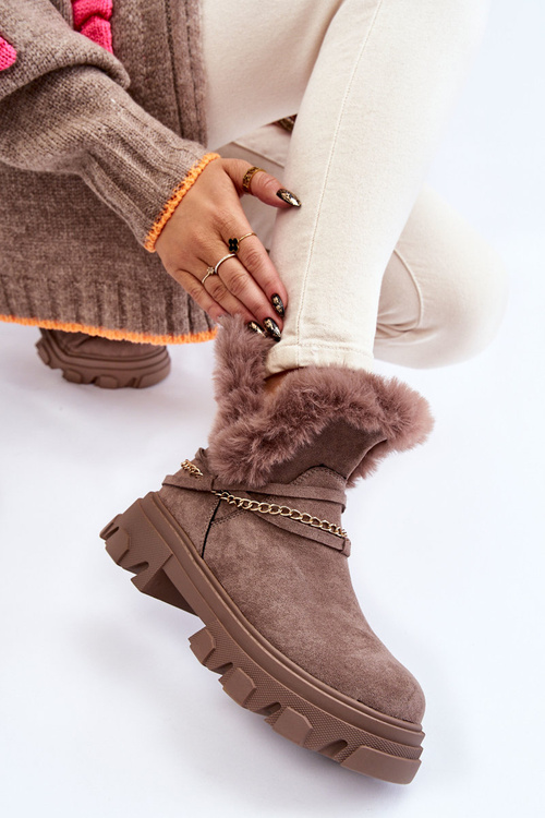 Semišové dámské kozačky s ozdobným řetízkem Světle hnědá Respecto