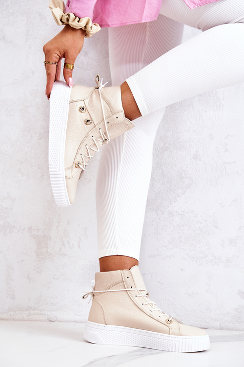 Boty Vysoké Kožené Tenisky Béžovo-Bílé Ashlee