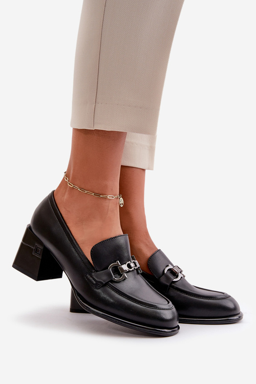 Elegantní Dámské Kožené Polobotky Na Podpatku Černé Vinceza 91116