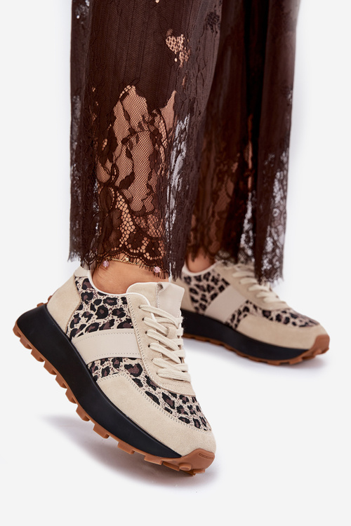 Zamatové Dámske Sneakers Na Platforme Panther Vinceza 66793 Béžové