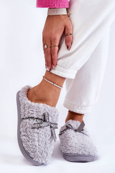 Dámské kožešinové pantofle s mašlí Šedá Ryana