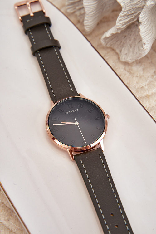 Dámske Kožené Analógové Hodinky Bez Niklu Ernest Čierne E94195