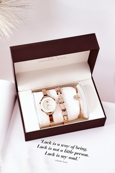 Sada hodov a dva náramky Michael John Pink Gold