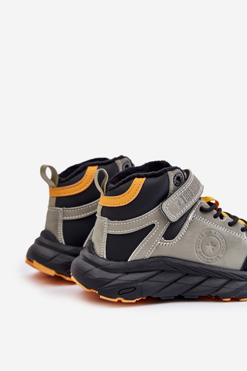 Dětské trekové boty zateplené na suchý zip khaki Big Star OO374181