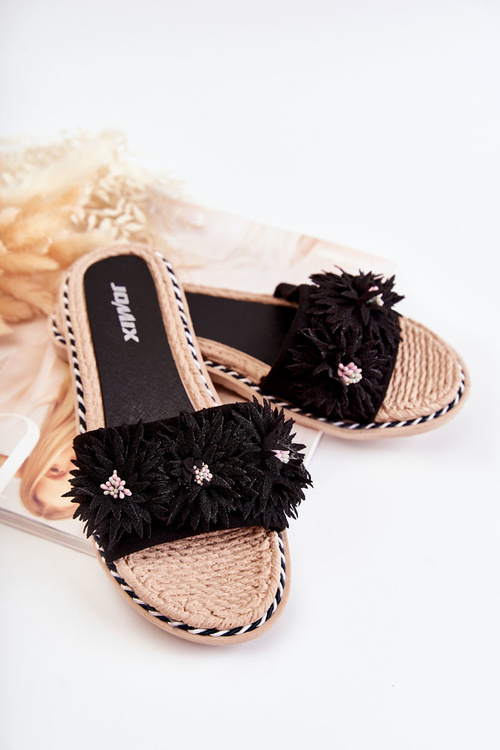 Dámské pantofle s materiálem květiny černá Susana