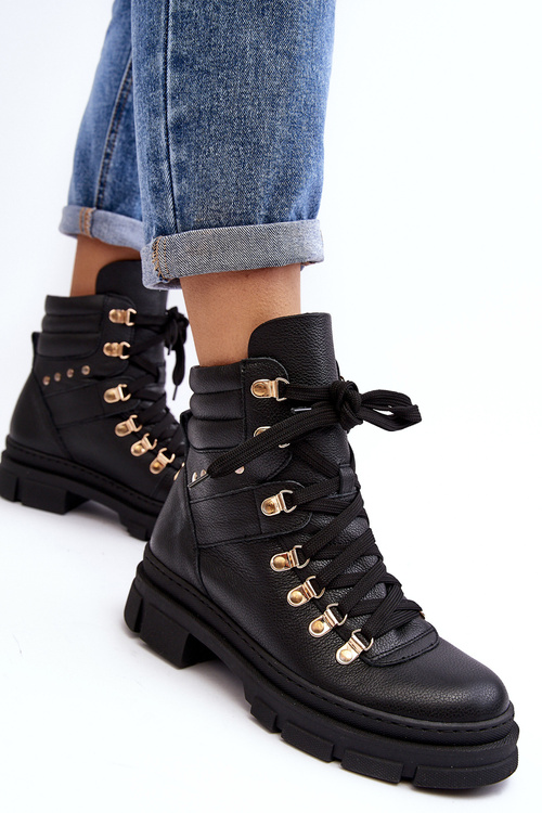 Dámske kožené topánky čipky -up topánky Zazoo K01 čierna