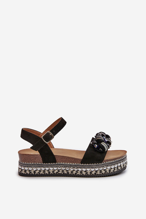 Dámske sandále na klinčeku a platforme s ozdobami S.Barski HY056 Čierne