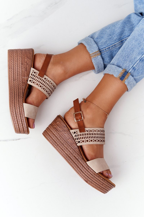 Openwork klinové sandále S. Barski GD-47 béžová