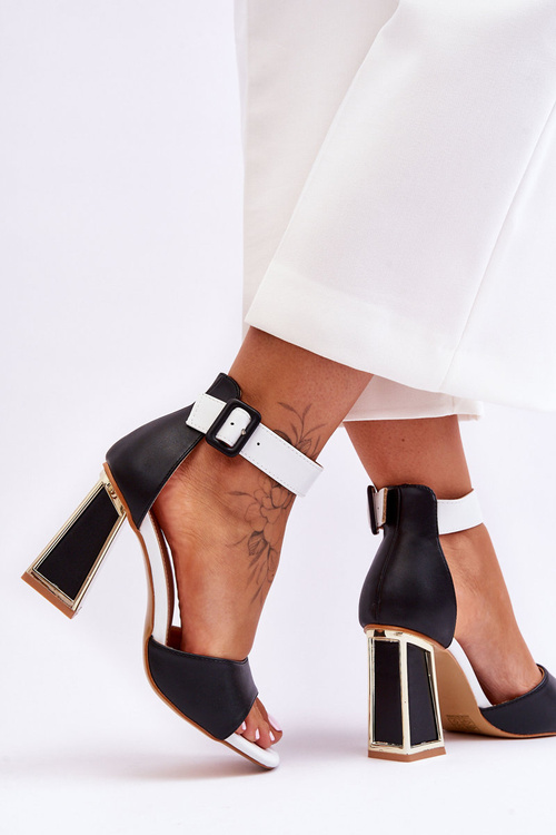 Elegantní sandály na vysokém podpatku Černe a bíle Sorel