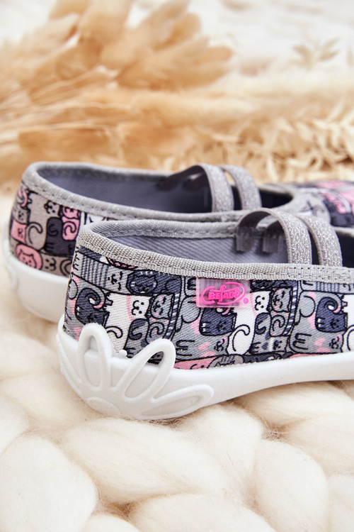 Žabky Baleríny Befado Kočky 116X315 šedo-růžová