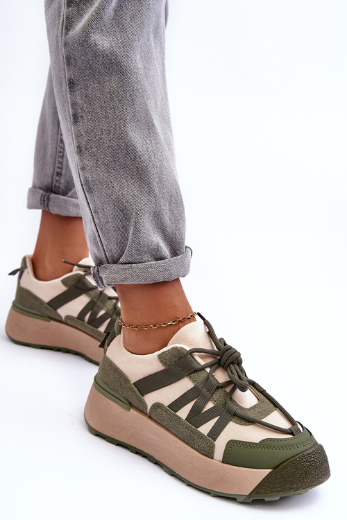 Dámske semišové športové topánky na platforme Beige-Green Rohan