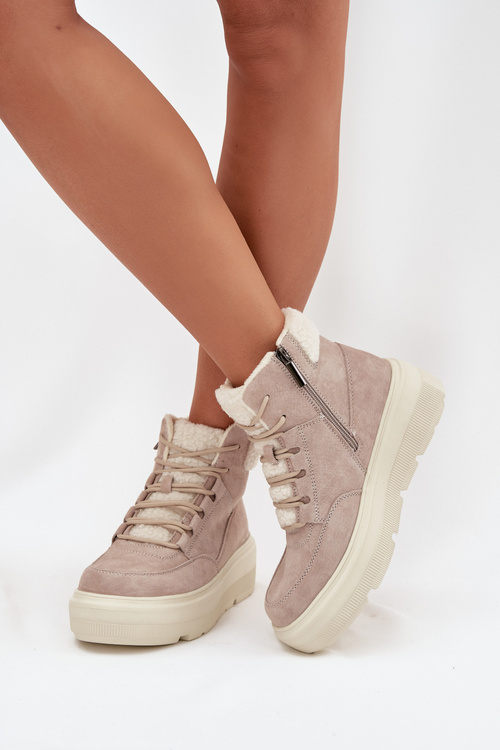 Semišové zimní boty pro ženy s kožíškem na platformě Vinceza 95354 béžové