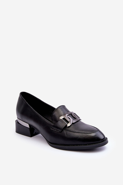 Kožené mokasíny na podpatku černé Sakina