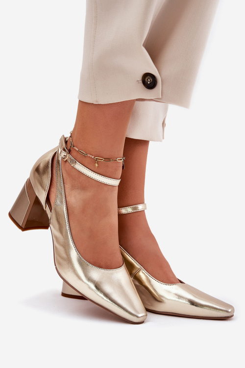 Kožené Lodičky Na Podpatku Maciejka K6816-25 Zlaté