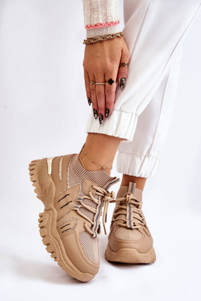 Dámske ponožkové športové topánky, béžová béžová