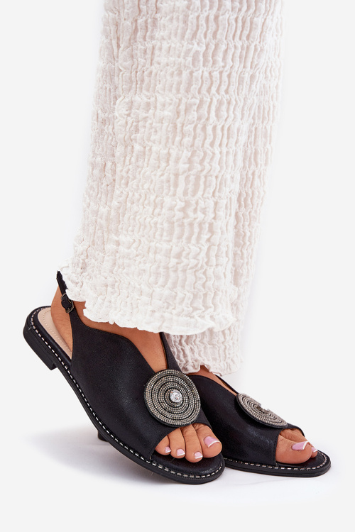 Lesklé Dámské Sandály S Ozdobným Detalem S.Barski KV51-012 Černé