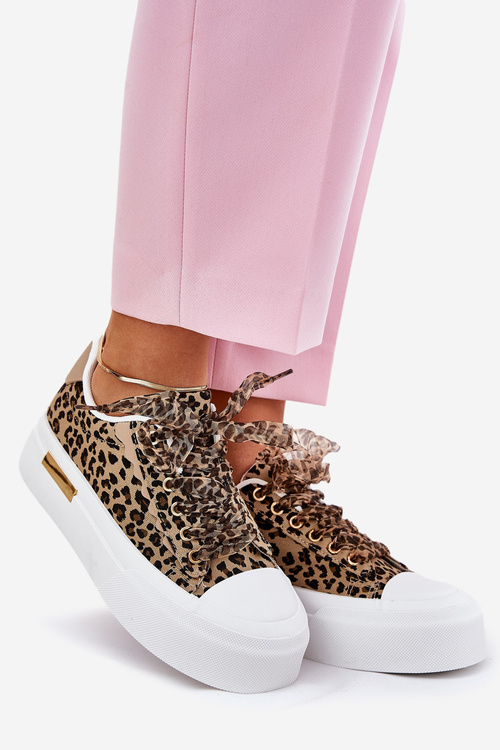 Dámské Tenisky Na Masivní Platformě S Ozdobným Šněrováním Leopardí Hnědé Zidora