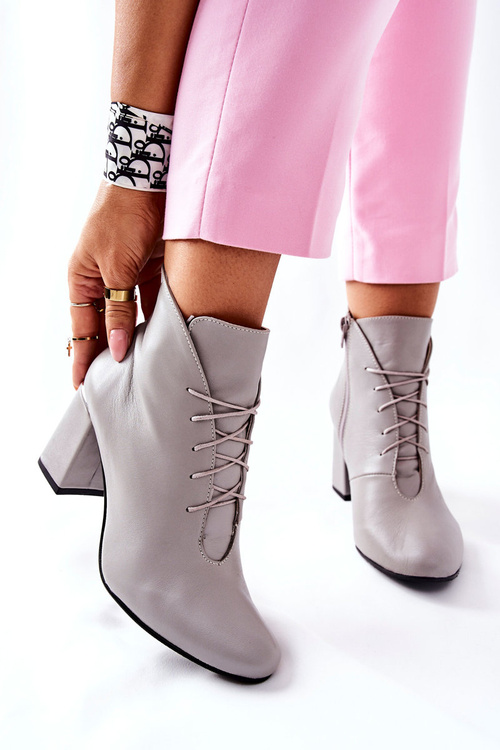 Dámské Kožené Boty Na Podpatku Šedé Carrice