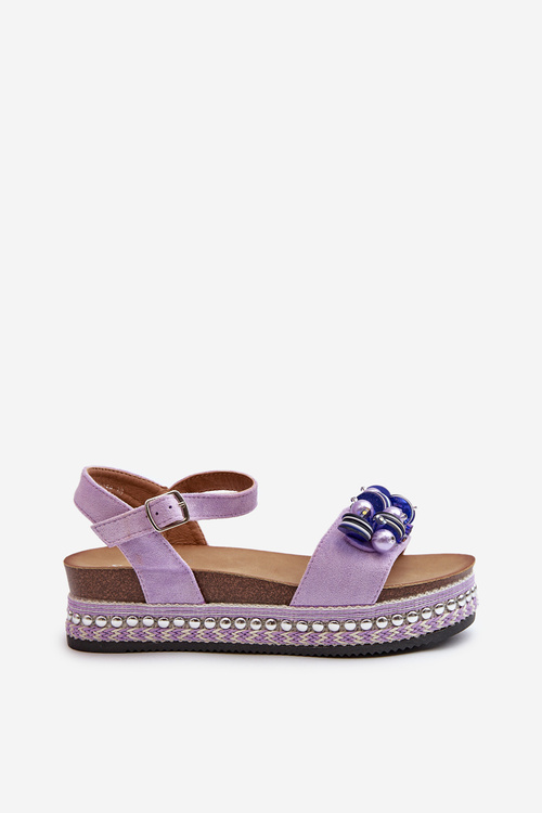 Dámské sandály na klíně a platformě s ozdobami S.Barski HY056 fialové