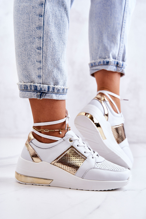 Dámské kožené sportovní boty na klínu bílá Larson