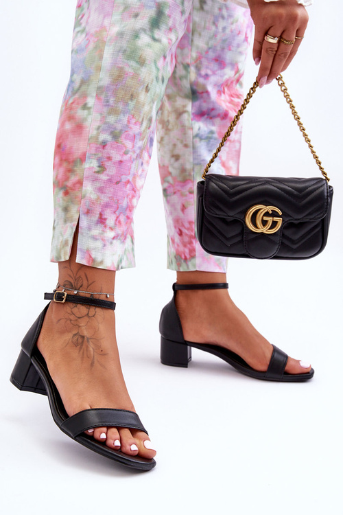 Kůže Sandály Na Podpatku Hladké Černé Inspire Me!