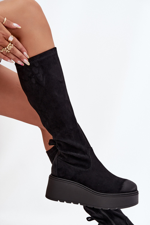 Dámske Kozáky Pred Koleno Na Platforme A Klíne Čierne Vinceza 58342