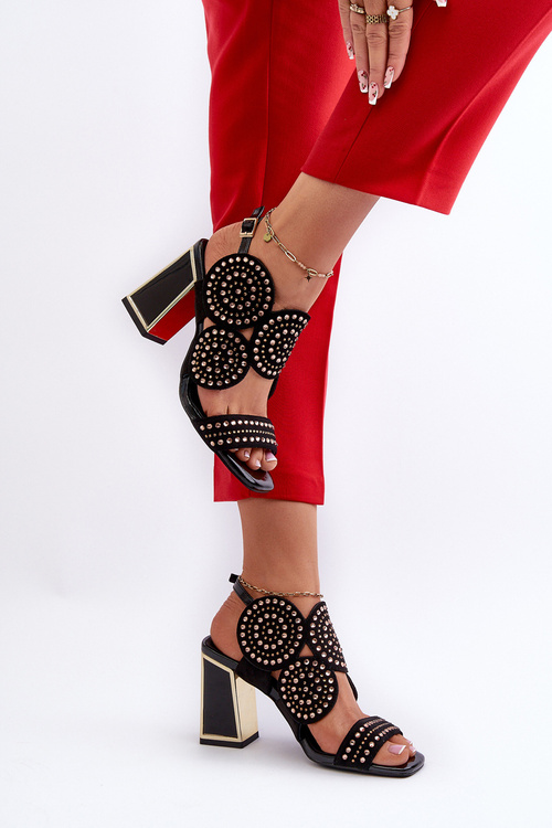 Ozdobené sandále na opätku D&A CR026 Čierne