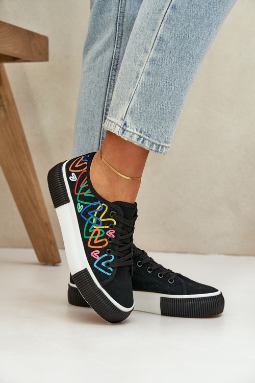 Dámske Tenisky Srdcia Čierne Fonirea