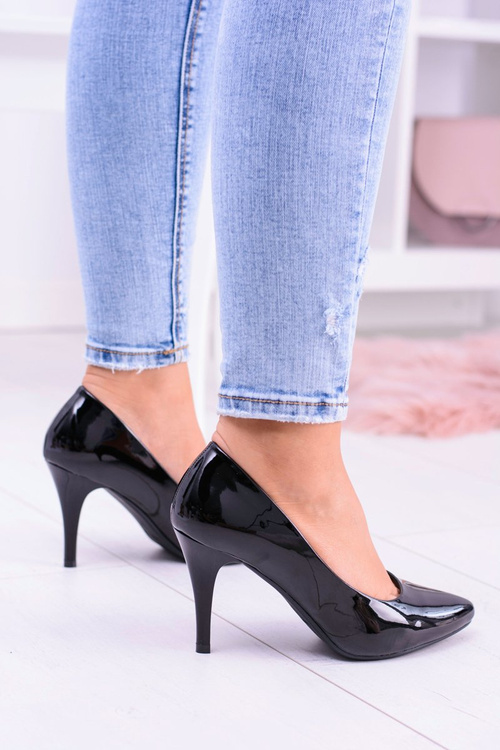 Sergio Leone lakované čerpadlá čierne grécke podpätky