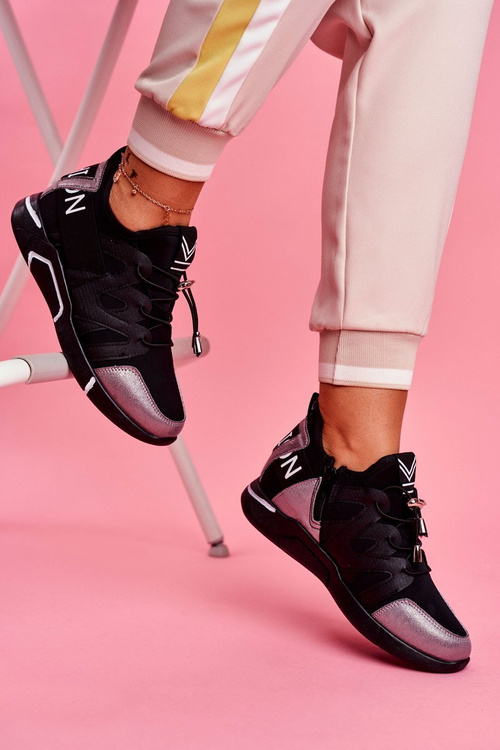 Športové dámske topánky so zipsom a zvlnenou čiernou a šedou farbou Terraf