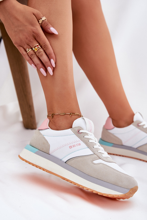 Semišové Dámské Tenisky Big Star RR274A047 HI-POLY SYSTEM Béžovo-Bílé