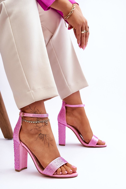 Dámské sandály na vysokém podpatku se zirkony Růžové Idealistic