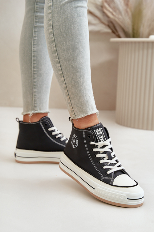 Zateplené Dámské Tenisky Na Platformě Eko Kůže Big Star OO274062 Černé