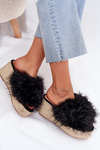 Dámské klapky na klínu s kožíškem a pletením černé Virela